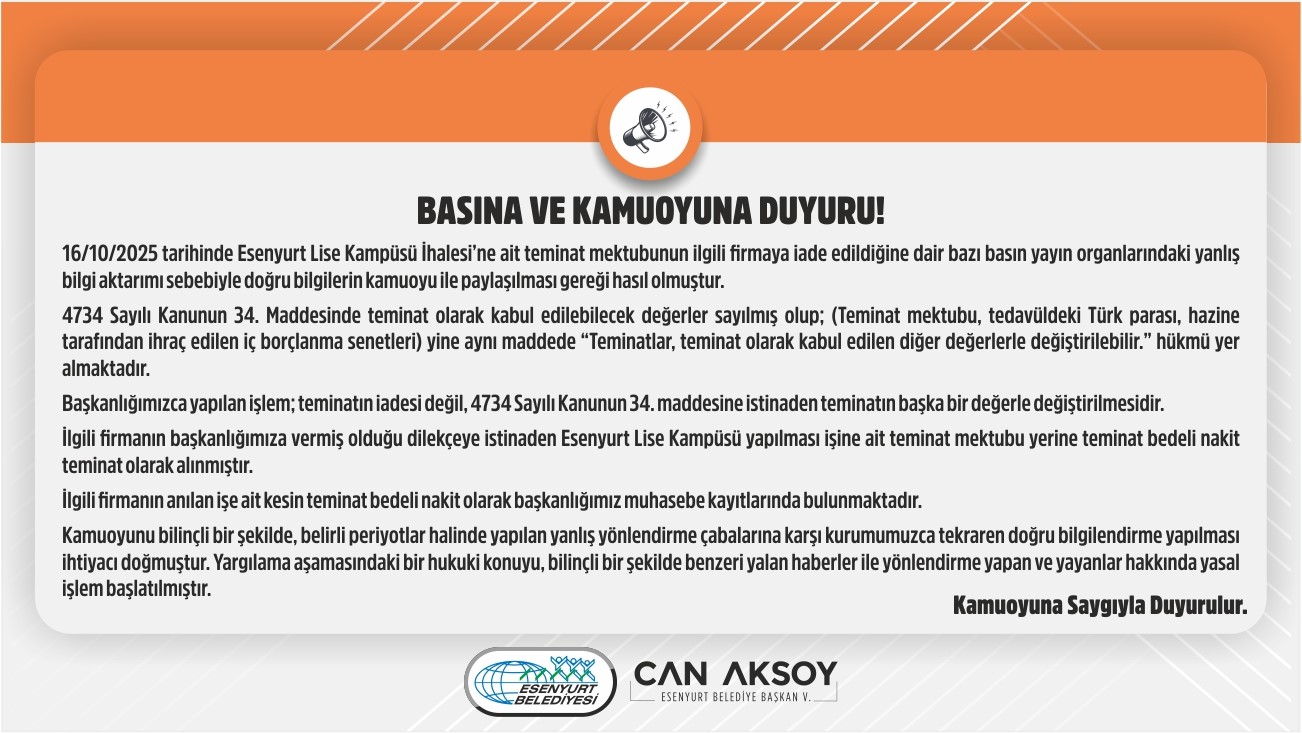 Basın ve Kamuoyuna Duyuru