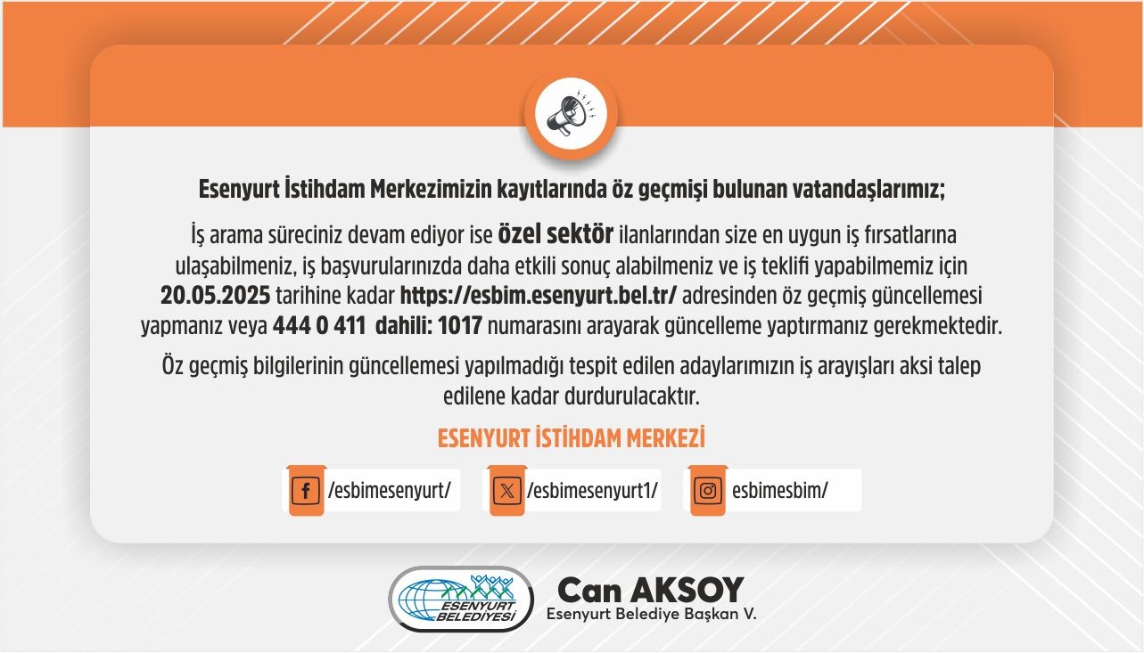 Esenyurt İstihdam Merkezi Duyurusu