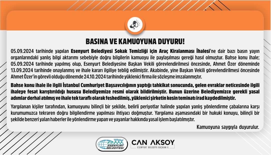 Basın ve Kamuoyuna Duyuru!