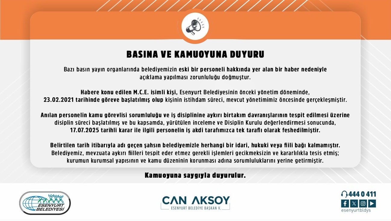 BASINA VE KAMUOYUNA DUYURU 